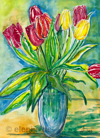 Gelbe und Rote Tulpen, von Elenija