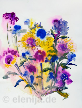 Sommerblumen. Aquarell Fantasie, von Elenija