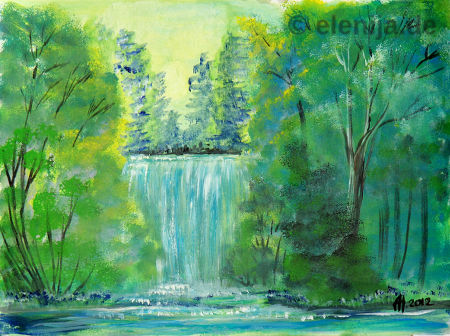 Wasserfall im Wald, von Elenija