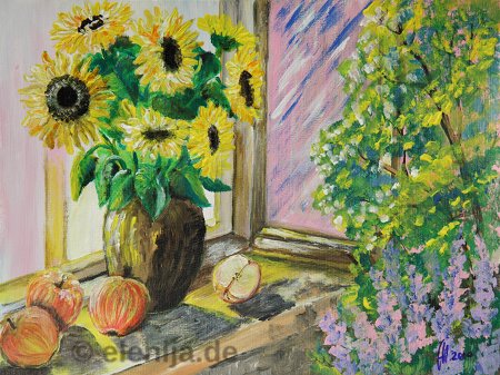 Sonnenblumen auf der Fensterbank, von Elenija